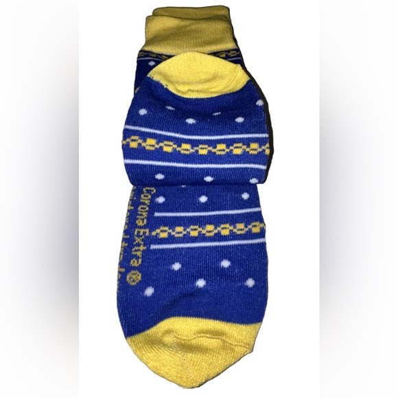 Corona Extra Beer Crew Socks 1 Pair Men 8-12 Blue Yellow w Logo Cerveza Mas Fina - Picture 9 of 11